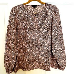 JCREW Puff-sleeve satin-back crepe top in floral flourish (size large)